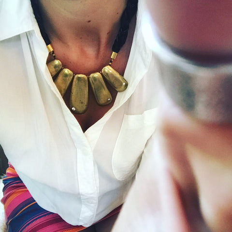 Tribal Brass Leather Necklace - Alice & Chains Jewelry, Houston Jewelry Designer