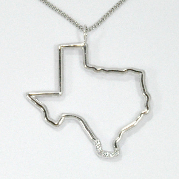 Silver Diamond Texas State Necklace - Alice & Chains Jewelry, Houston Jewelry Designer