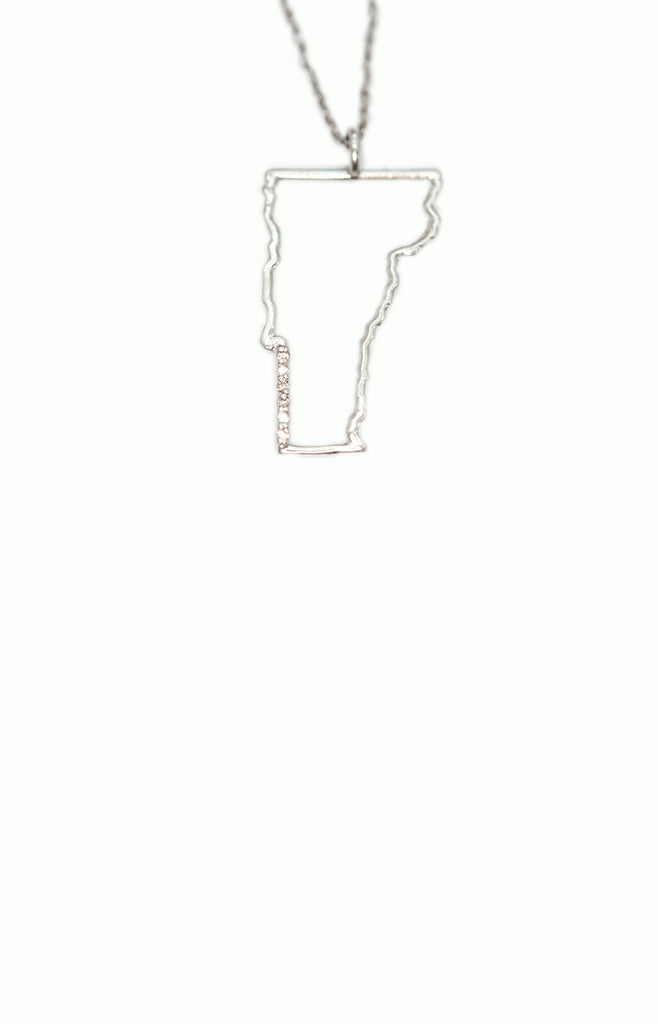 Silver Diamond Vermont State Necklace - Alice & Chains Jewelry, Houston Jewelry Designer