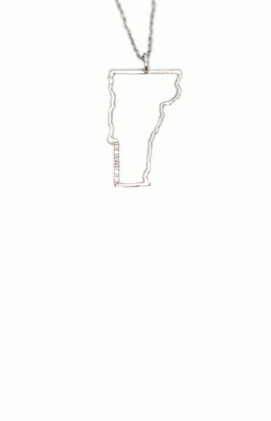Silver Diamond Vermont State Necklace - Alice & Chains Jewelry, Houston Jewelry Designer